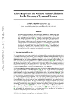 Sparse Regression and Adaptive Feature Generation for the Discovery of
  Dynamical Systems