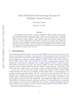 Mean Field Limit of the Learning Dynamics of Multilayer Neural Networks