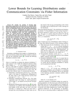 Lower Bounds for Learning Distributions under Communication Constraints
  via Fisher Information