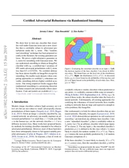 Certified Adversarial Robustness via Randomized Smoothing