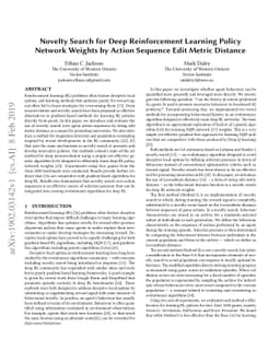 Novelty Search for Deep Reinforcement Learning Policy Network Weights by
  Action Sequence Edit Metric Distance