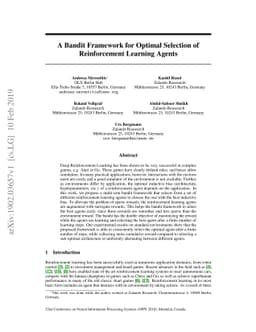 A Bandit Framework for Optimal Selection of Reinforcement Learning
  Agents