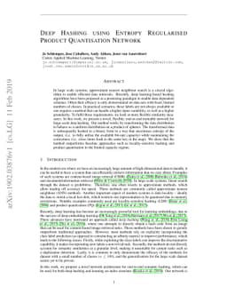 Deep Hashing using Entropy Regularised Product Quantisation Network