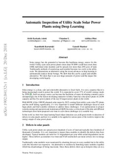 Automatic Inspection of Utility Scale Solar Power Plants using Deep
  Learning