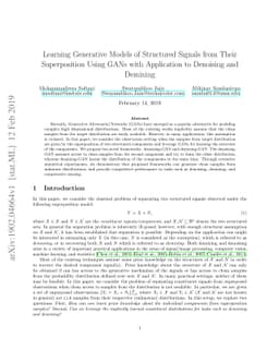 Learning Generative Models of Structured Signals from Their
  Superposition Using GANs with Application to Denoising and Demixing