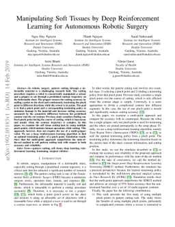 Manipulating Soft Tissues by Deep Reinforcement Learning for Autonomous
  Robotic Surgery