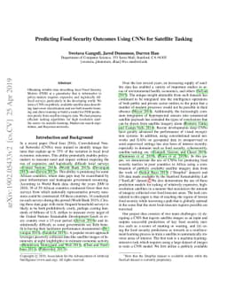 Predicting Food Security Outcomes Using Convolutional Neural Networks
  (CNNs) for Satellite Tasking