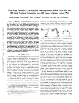 Two-Stage Transfer Learning for Heterogeneous Robot Detection and 3D
  Joint Position Estimation in a 2D Camera Image using CNN
