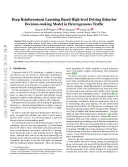 Deep Reinforcement Learning Based High-level Driving Behavior
  Decision-making Model in Heterogeneous Traffic