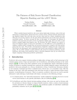 The Fairness of Risk Scores Beyond Classification: Bipartite Ranking and
  the xAUC Metric