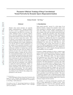 Parameter Efficient Training of Deep Convolutional Neural Networks by
  Dynamic Sparse Reparameterization