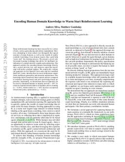Neural-encoding Human Experts' Domain Knowledge to Warm Start
  Reinforcement Learning