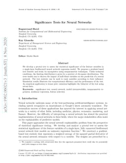 Significance Tests for Neural Networks