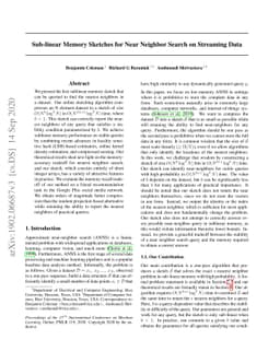 Sub-linear Memory Sketches for Near Neighbor Search on Streaming Data