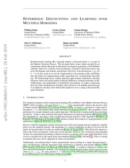 Hyperbolic Discounting and Learning over Multiple Horizons