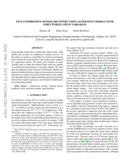 Fast Compressive Sensing Recovery Using Generative Models with
  Structured Latent Variables
