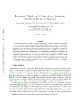 Explaining a black-box using Deep Variational Information Bottleneck
  Approach