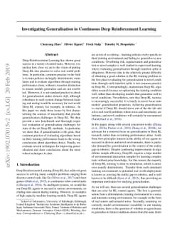 Investigating Generalisation in Continuous Deep Reinforcement Learning