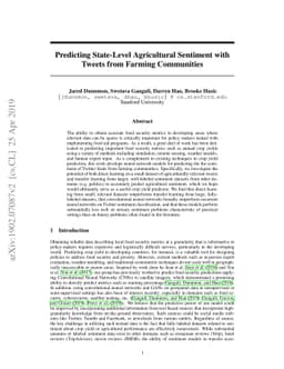 Predicting US State-Level Agricultural Sentiment as a Measure of Food
  Security with Tweets from Farming Communities