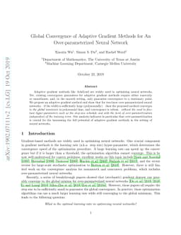 Global Convergence of Adaptive Gradient Methods for An
  Over-parameterized Neural Network