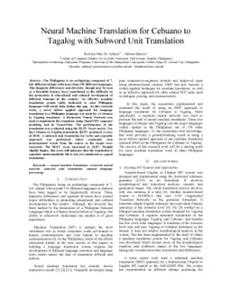 Neural Machine Translation for Cebuano to Tagalog with Subword Unit
  Translation