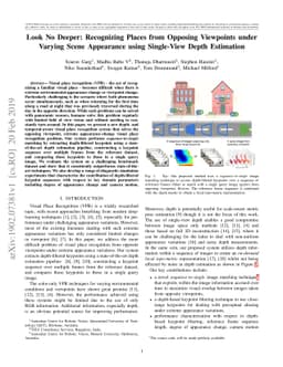 Look No Deeper: Recognizing Places from Opposing Viewpoints under
  Varying Scene Appearance using Single-View Depth Estimation