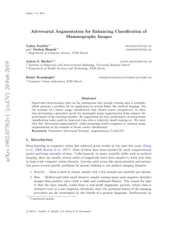 Adversarial Augmentation for Enhancing Classification of Mammography
  Images
