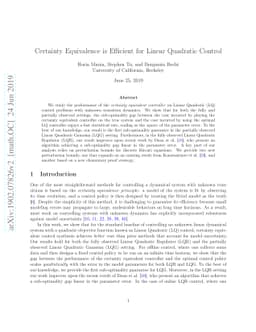 Certainty Equivalence is Efficient for Linear Quadratic Control
