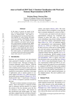 ntuer at SemEval-2019 Task 3: Emotion Classification with Word and
  Sentence Representations in RCNN