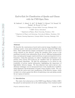 End-to-End Jet Classification of Quarks and Gluons with the CMS Open
  Data