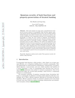 Quantum security of hash functions and property-preservation of iterated
  hashing