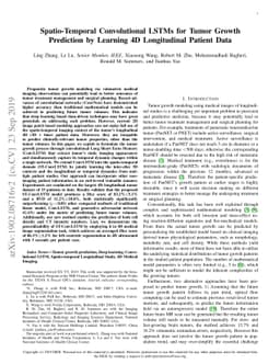Spatio-Temporal Convolutional LSTMs for Tumor Growth Prediction by
  Learning 4D Longitudinal Patient Data