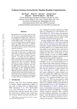 Evidence Sentence Extraction for Machine Reading Comprehension