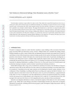 Text Analysis in Adversarial Settings: Does Deception Leave a Stylistic
  Trace?