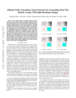 Efficient Fully Convolution Neural Network for Generating Pixel Wise
  Robotic Grasps With High Resolution Images