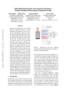 Multi-Relational Question Answering from Narratives: Machine Reading and
  Reasoning in Simulated Worlds