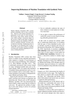 Improving Robustness of Machine Translation with Synthetic Noise