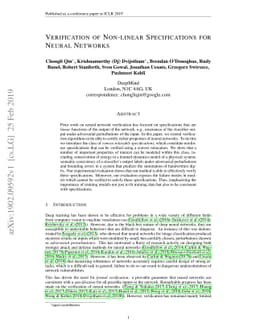 Verification of Non-Linear Specifications for Neural Networks