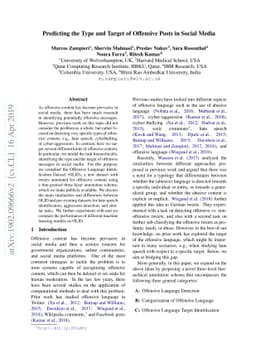 Predicting the Type and Target of Offensive Posts in Social Media