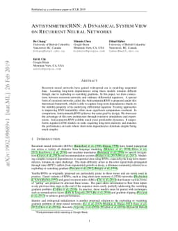 AntisymmetricRNN: A Dynamical System View on Recurrent Neural Networks
