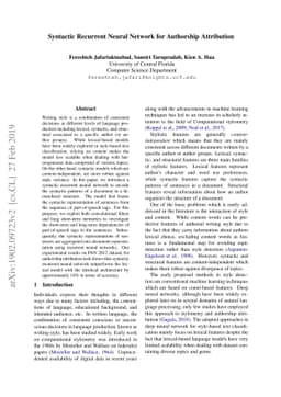 Syntactic Recurrent Neural Network for Authorship Attribution