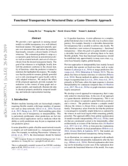 Functional Transparency for Structured Data: a Game-Theoretic Approach