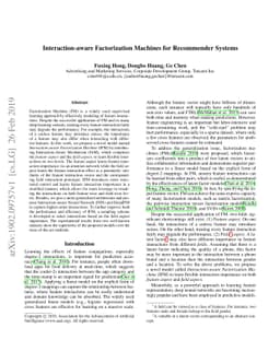 Interaction-aware Factorization Machines for Recommender Systems
