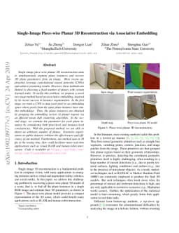 Single-Image Piece-wise Planar 3D Reconstruction via Associative
  Embedding