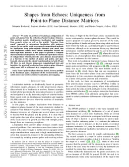Shapes from Echoes: Uniqueness from Point-to-Plane Distance Matrices