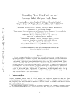 Unmasking Clever Hans Predictors and Assessing What Machines Really
  Learn