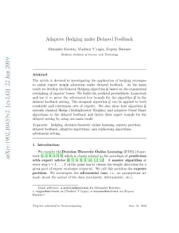 Adaptive Hedging under Delayed Feedback