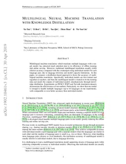 Multilingual Neural Machine Translation with Knowledge Distillation