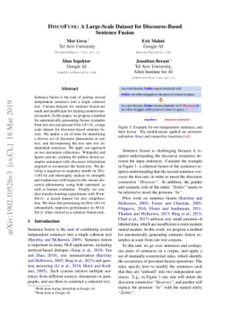 DiscoFuse: A Large-Scale Dataset for Discourse-Based Sentence Fusion