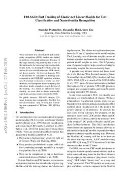 F10-SGD: Fast Training of Elastic-net Linear Models for Text
  Classification and Named-entity Recognition